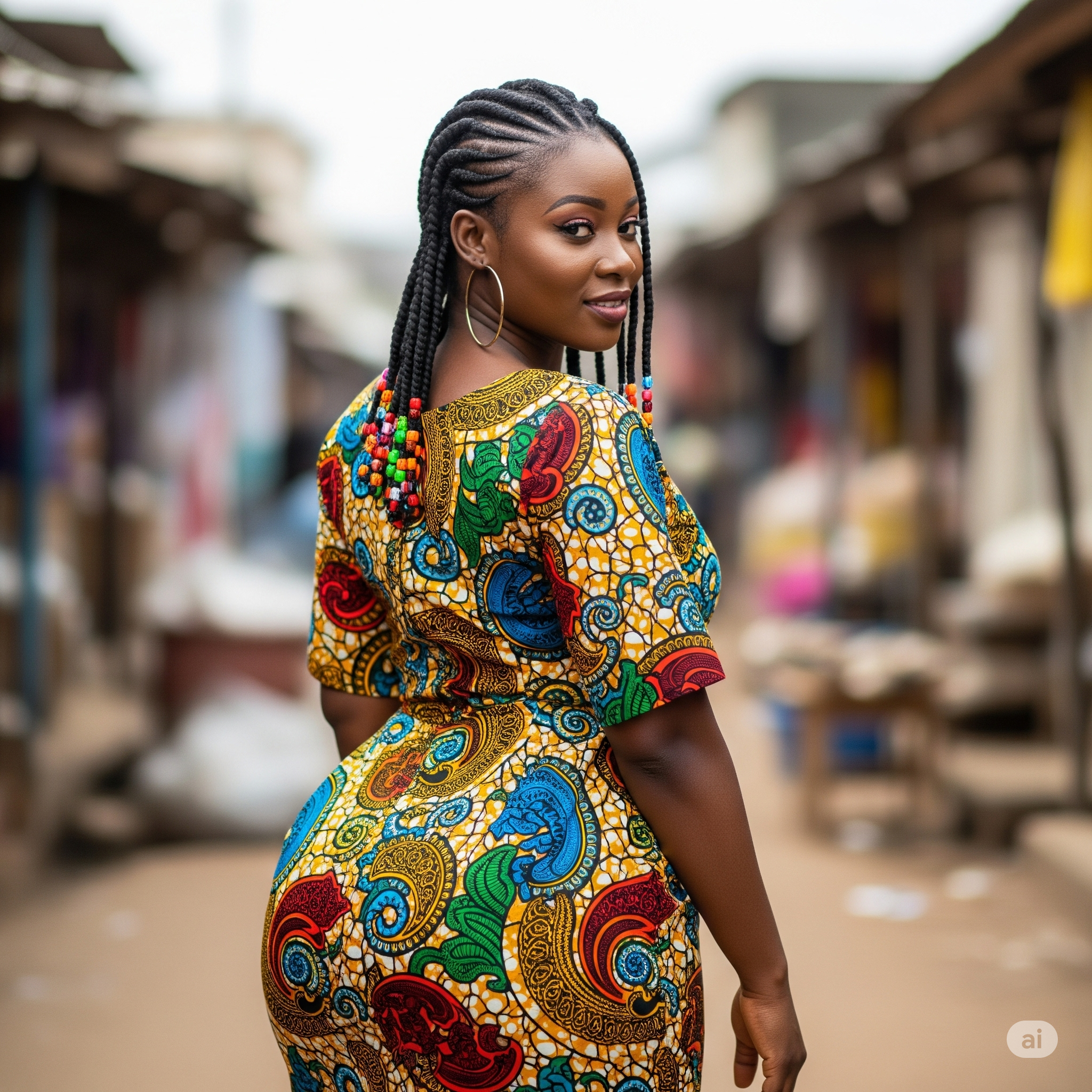 A lady with cornrows looking back