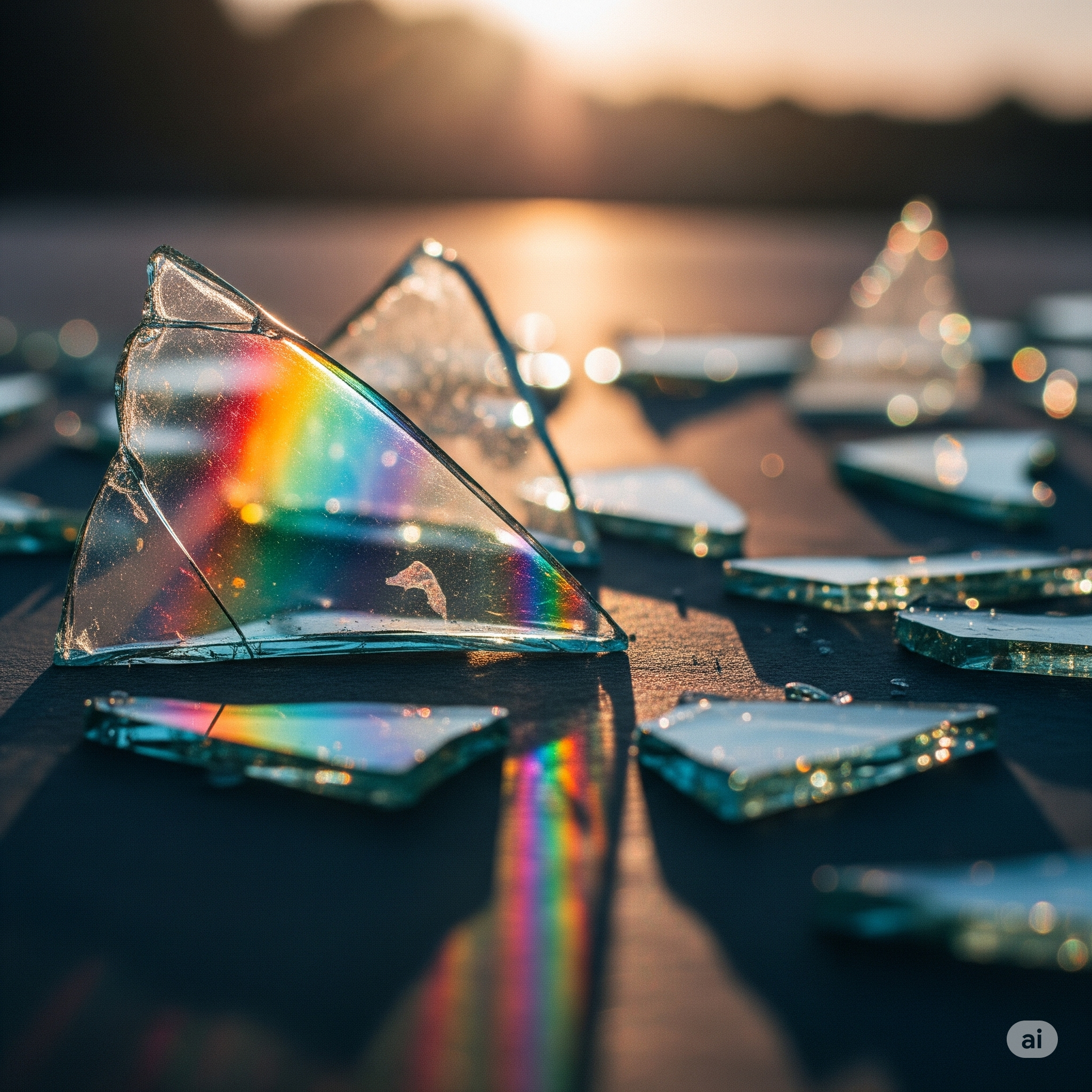 light through broken glass